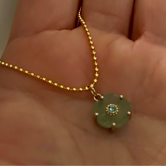 Coach Teal Resin Tea Rose Pendant 18k/.925 Necklace - Picture 3 of 8